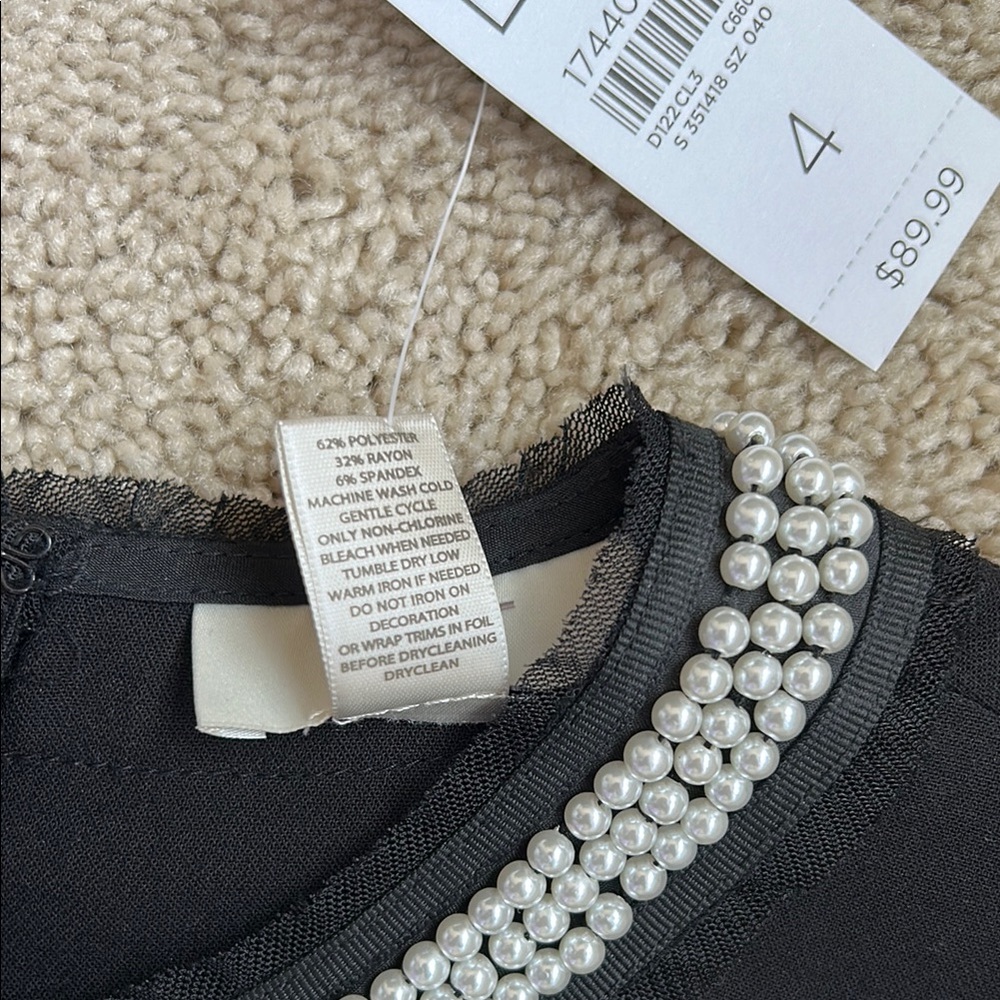 NWT Ann Taylor Loft Outlet Black Sleeveless Dress/ Embellished Pearl Neckline, 4 - Picture 4 of 7